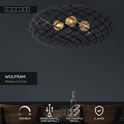 Lucide WOLFRAM - Pendelleuchten - Ø 100 cm - 3xE27 - Schwarz